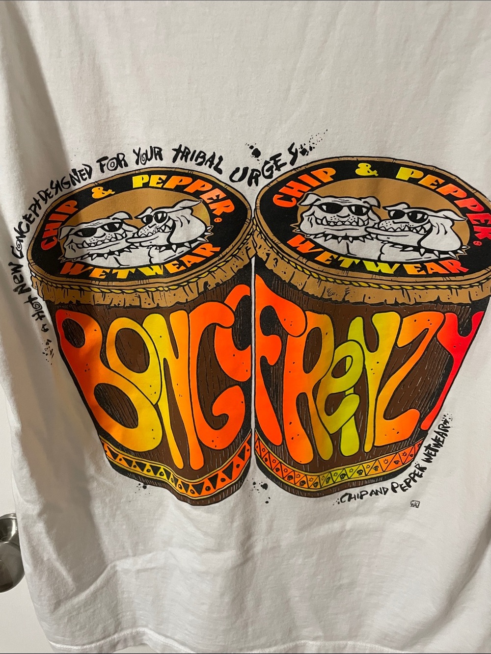 Chip & Pepper White Short Sleeve Graphic Tee with Neon Logo Size Large